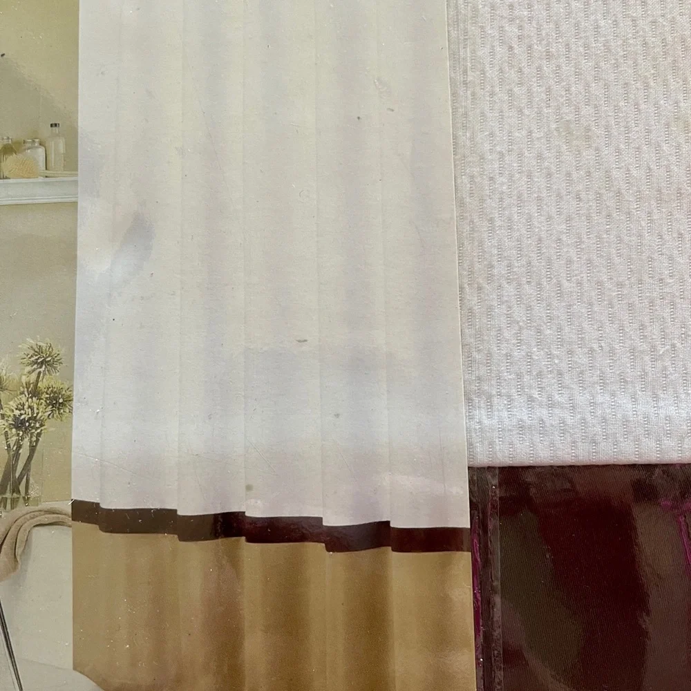 NWT Regency White and Brown Fabric Shower Curtain